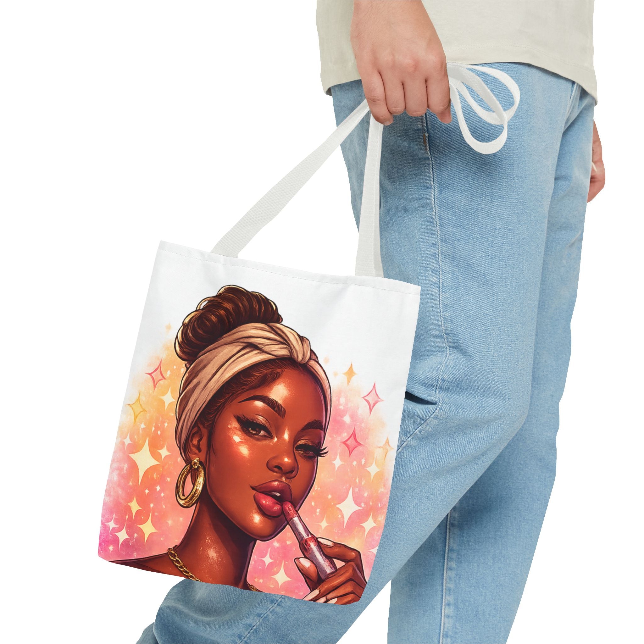 Glam Girl Tote Bag — Chic Makeup Portrait All-Over Print