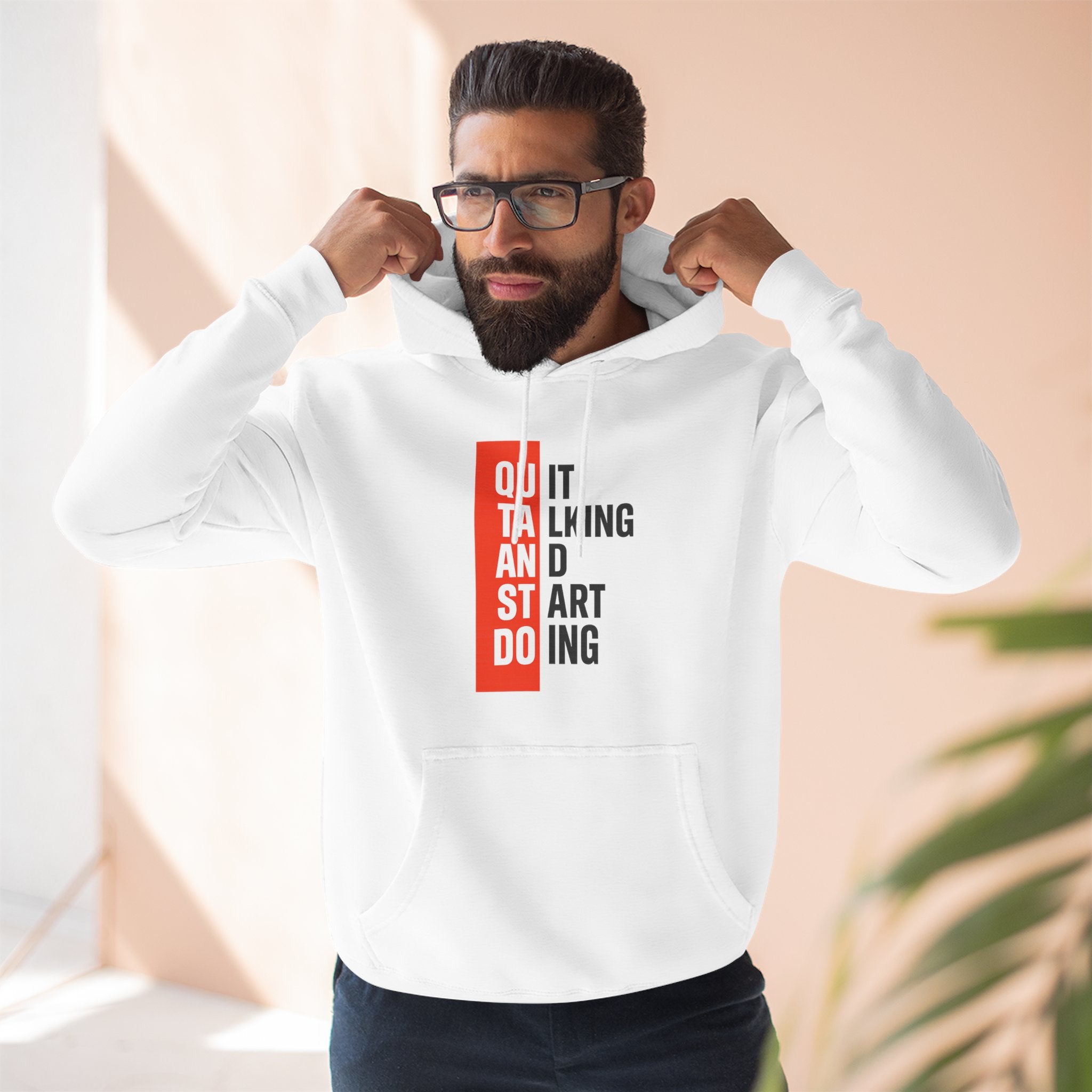 Three-Panel Hoodie — Minimal Vertical Text Design (Outstanding)
