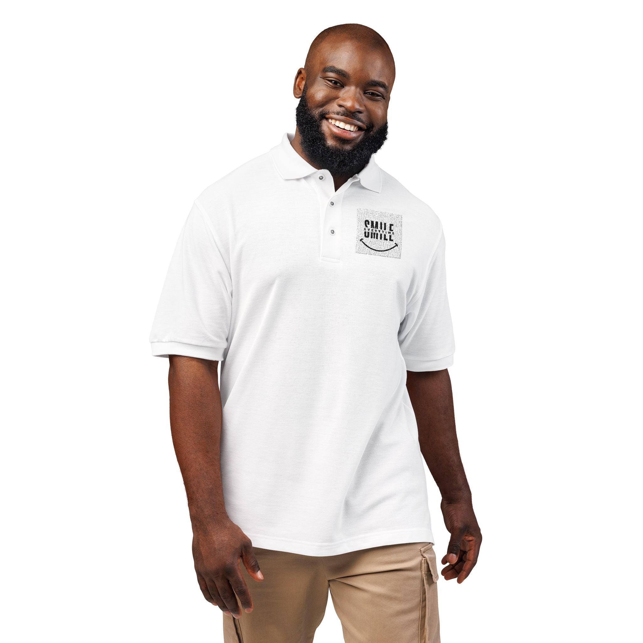 Embroidered ' Smile Everytime ' Polo Shirt - Casual Graphic Workwear