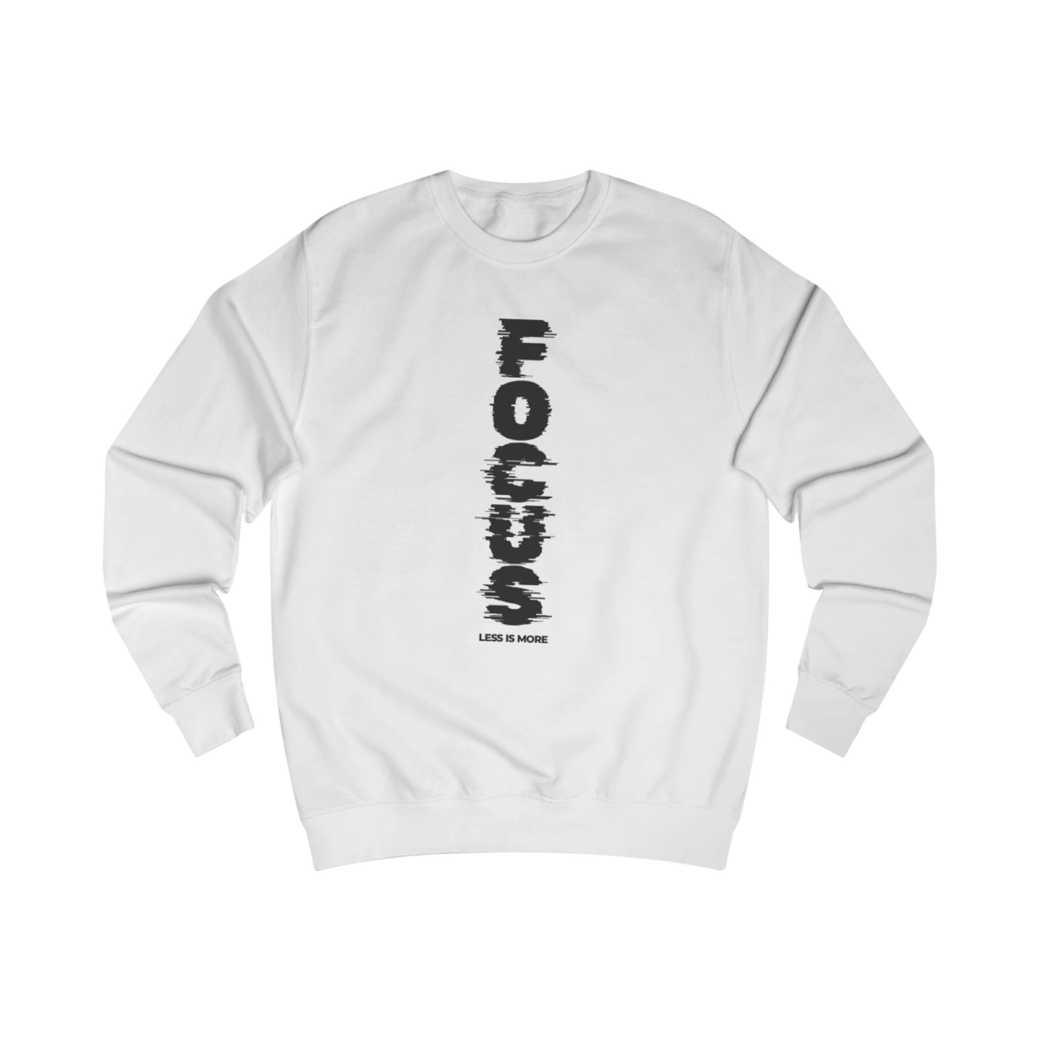 Focus Vertical Graphic Sweatshirt — 'Less Is More' Minimalist Motivational Crewneck