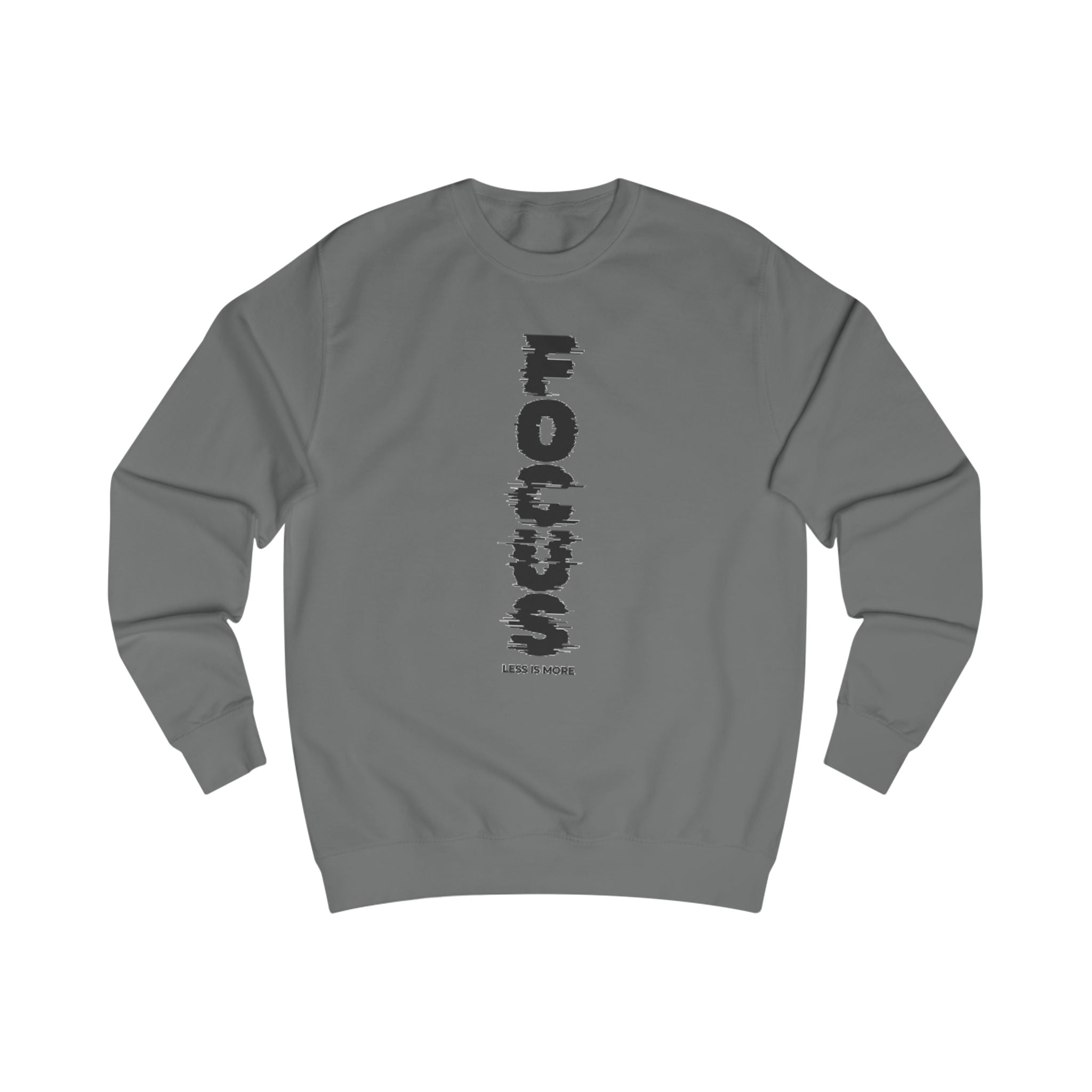 Focus Vertical Graphic Sweatshirt — 'Less Is More' Minimalist Motivational Crewneck