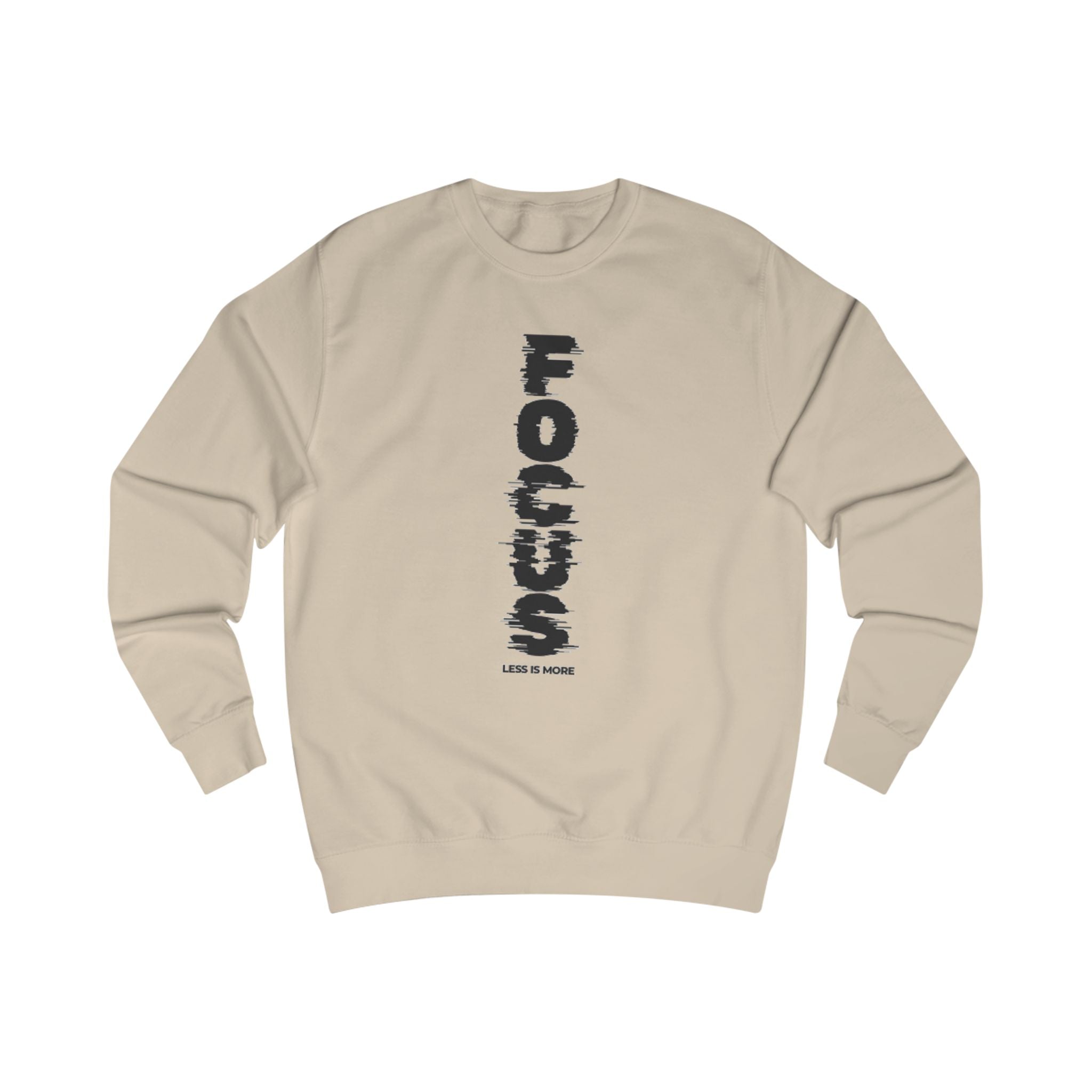 Focus Vertical Graphic Sweatshirt — 'Less Is More' Minimalist Motivational Crewneck