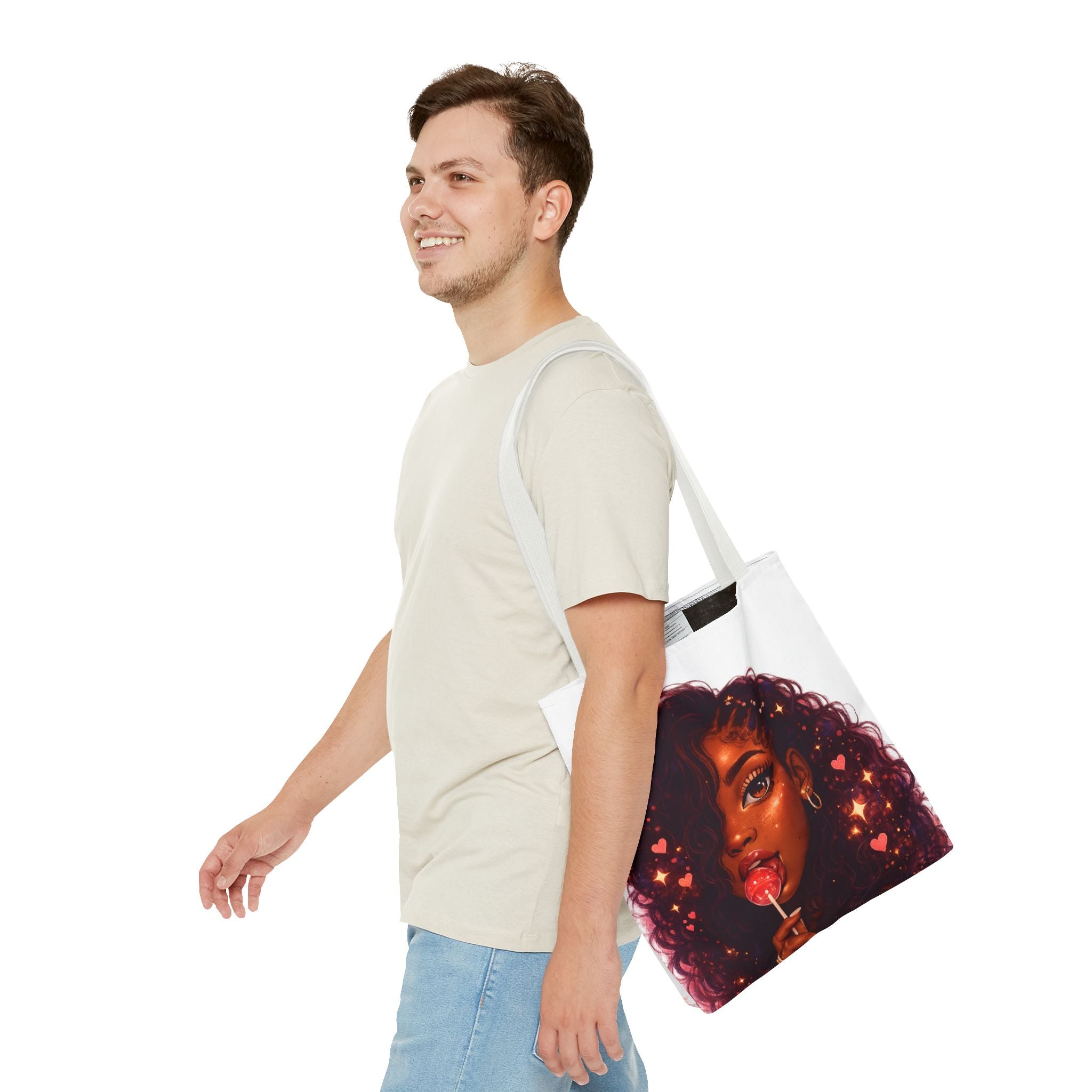 Curly Girl Pop-Art Tote — Cute Lollipop Portrait Beach & Everyday Bag