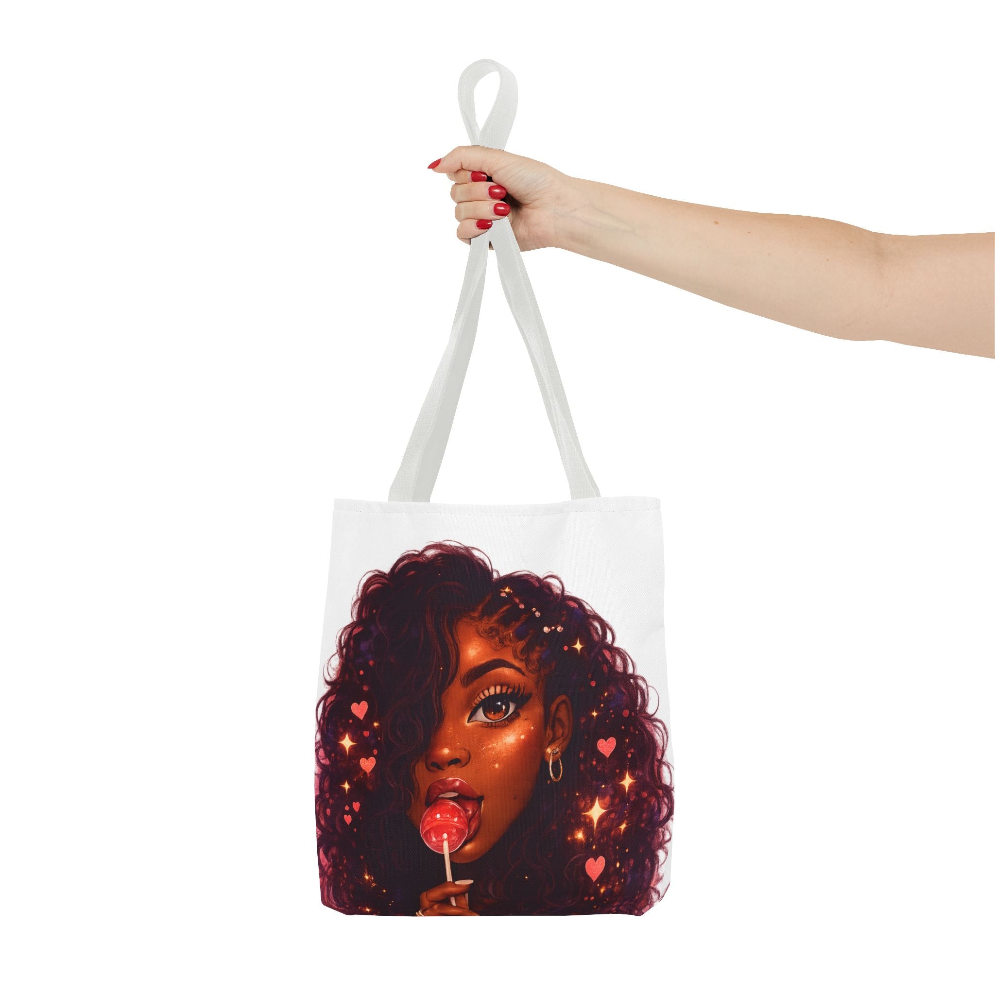 Curly Girl Pop-Art Tote — Cute Lollipop Portrait Beach & Everyday Bag