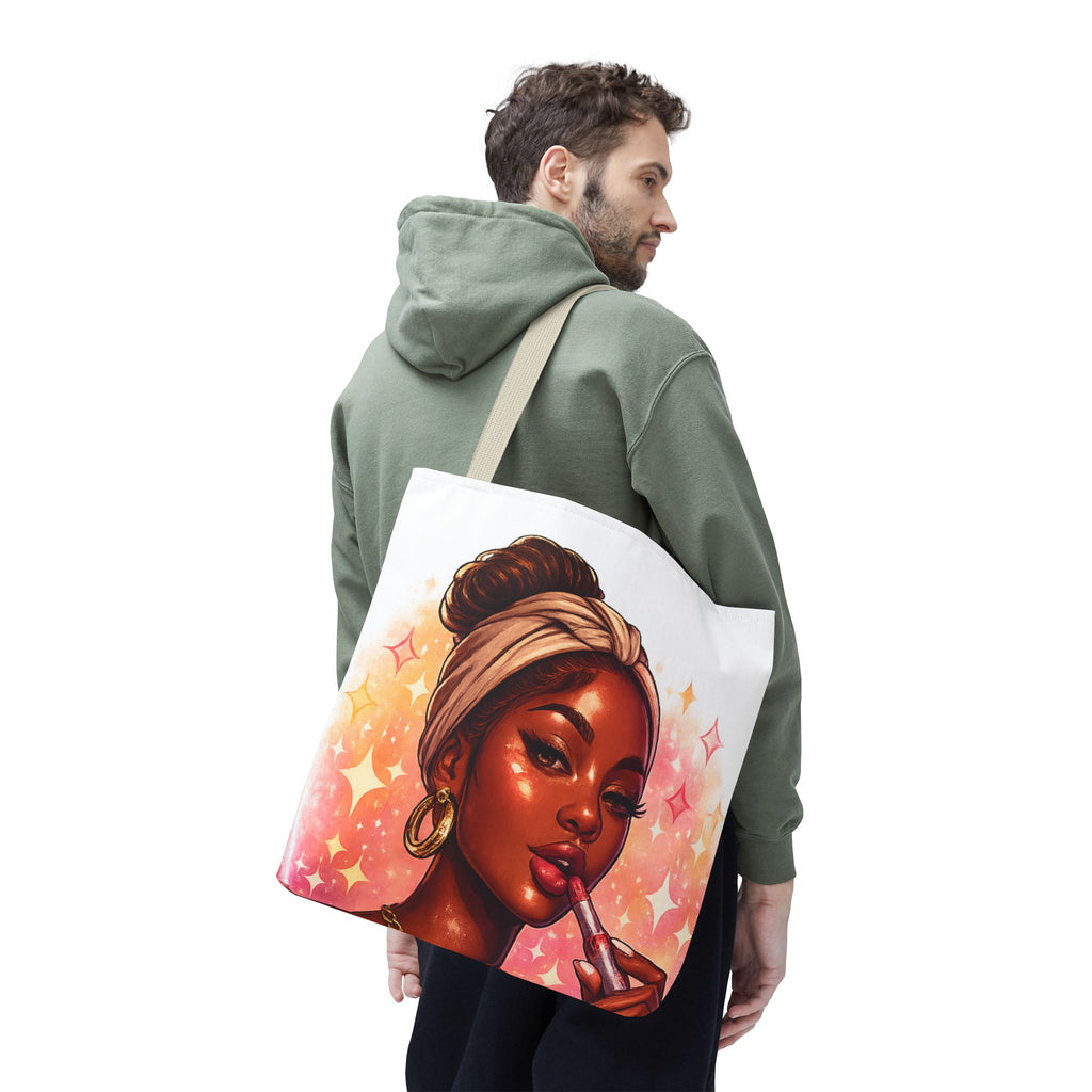 Glam Girl Tote Bag — Chic Makeup Portrait All-Over Print