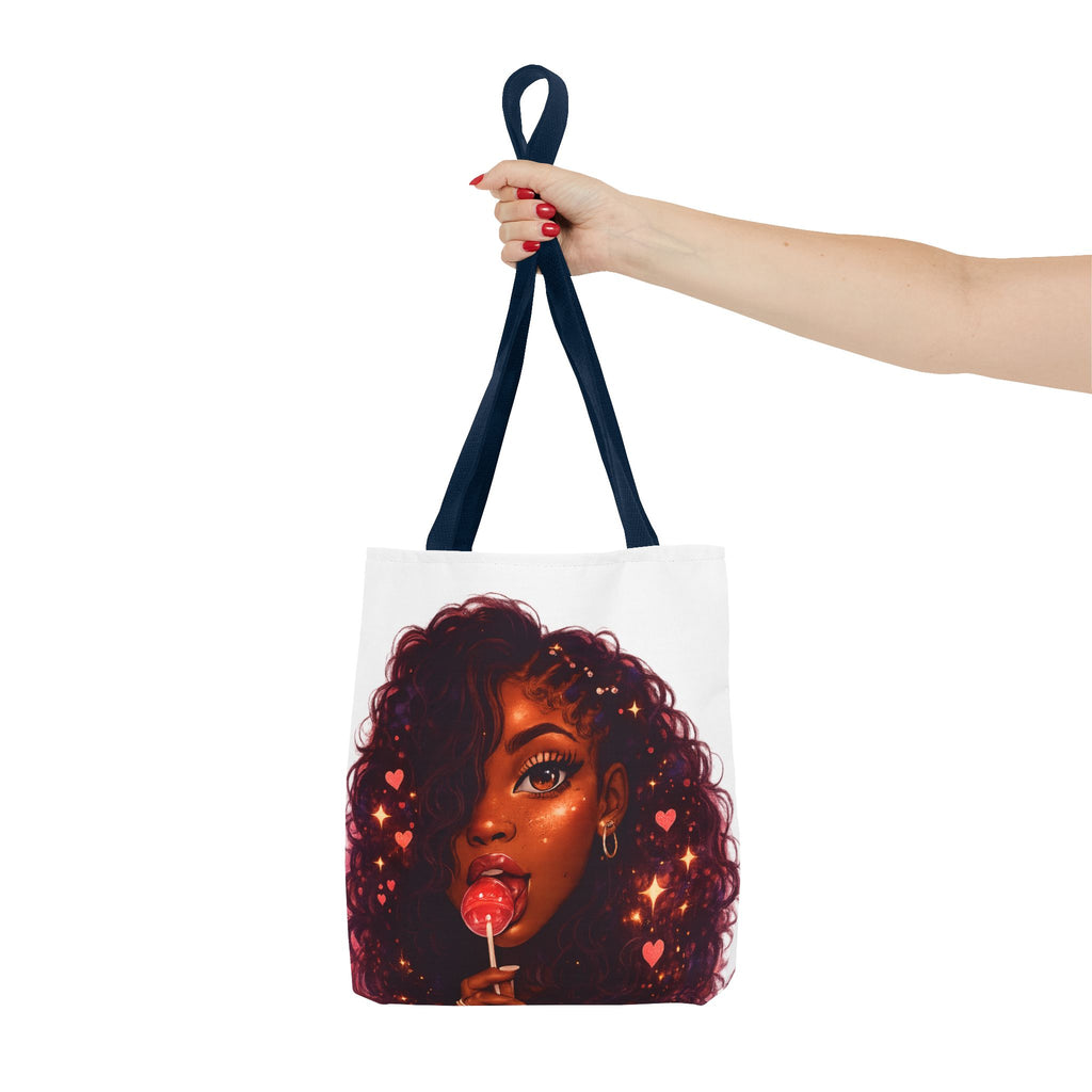 Curly Girl Pop-Art Tote — Cute Lollipop Portrait Beach & Everyday Bag
