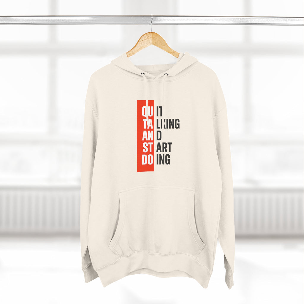 Three-Panel Hoodie — Minimal Vertical Text Design (Outstanding)