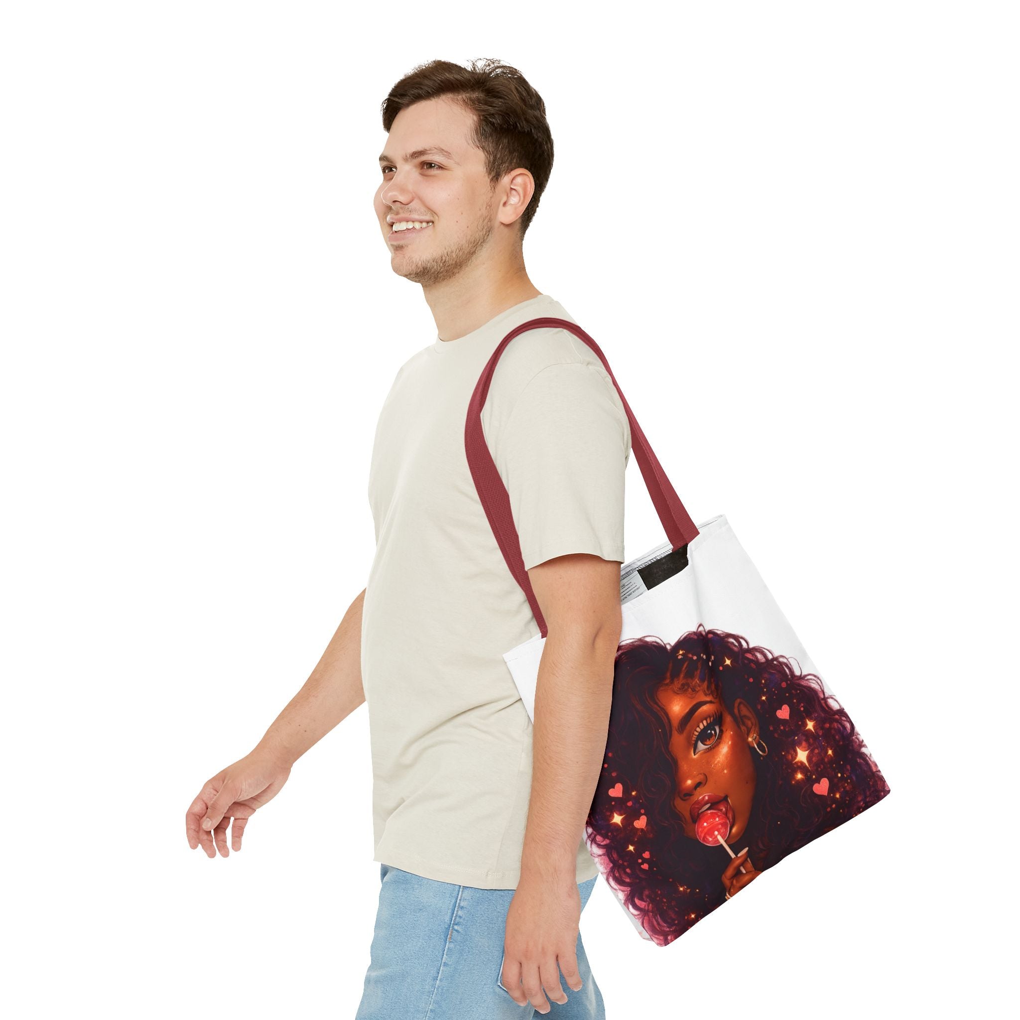 Curly Girl Pop-Art Tote — Cute Lollipop Portrait Beach & Everyday Bag